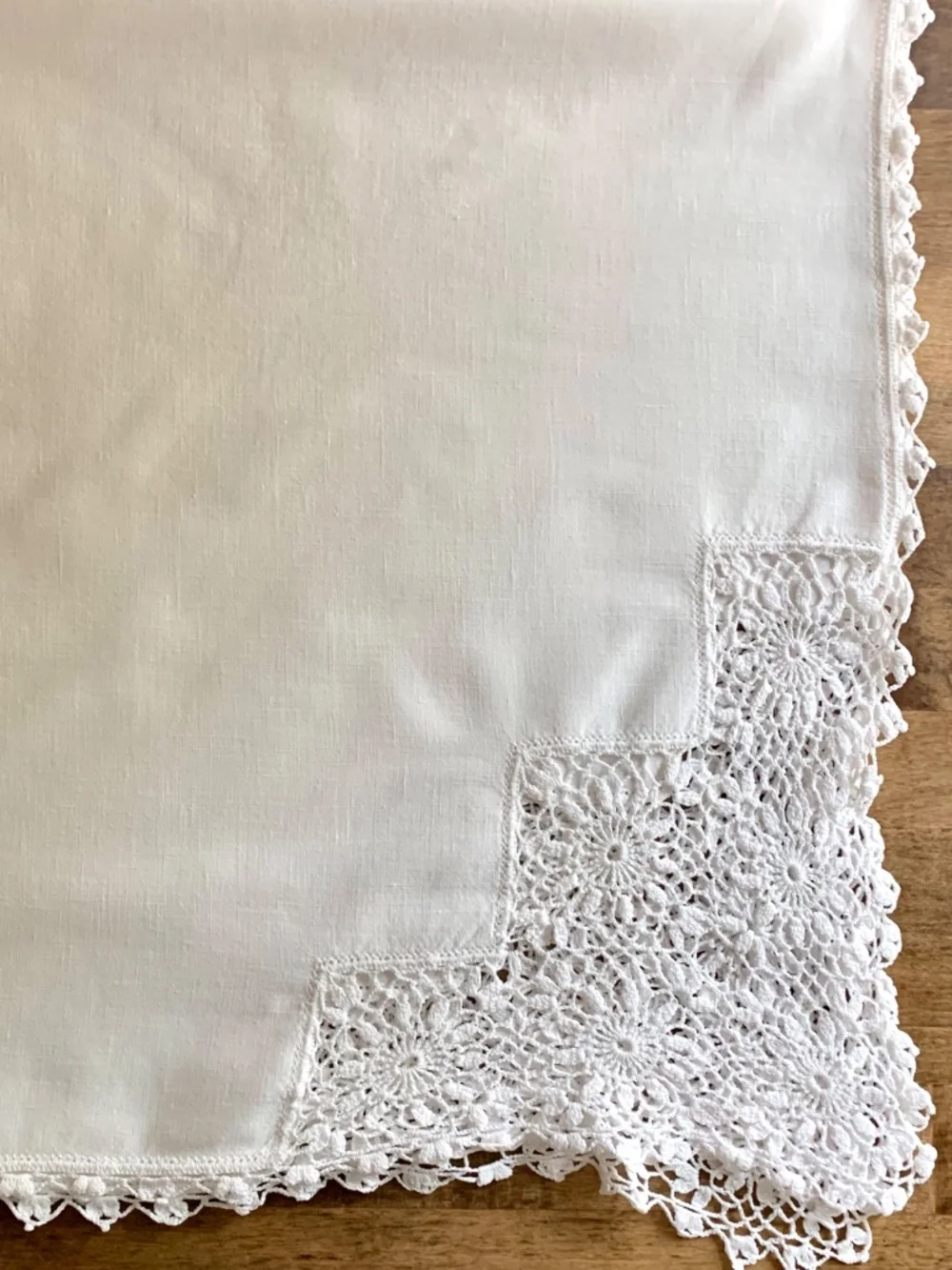 Crochet & Linen Tablecloth | 36” Square | Cottagecore Lace | Vintage